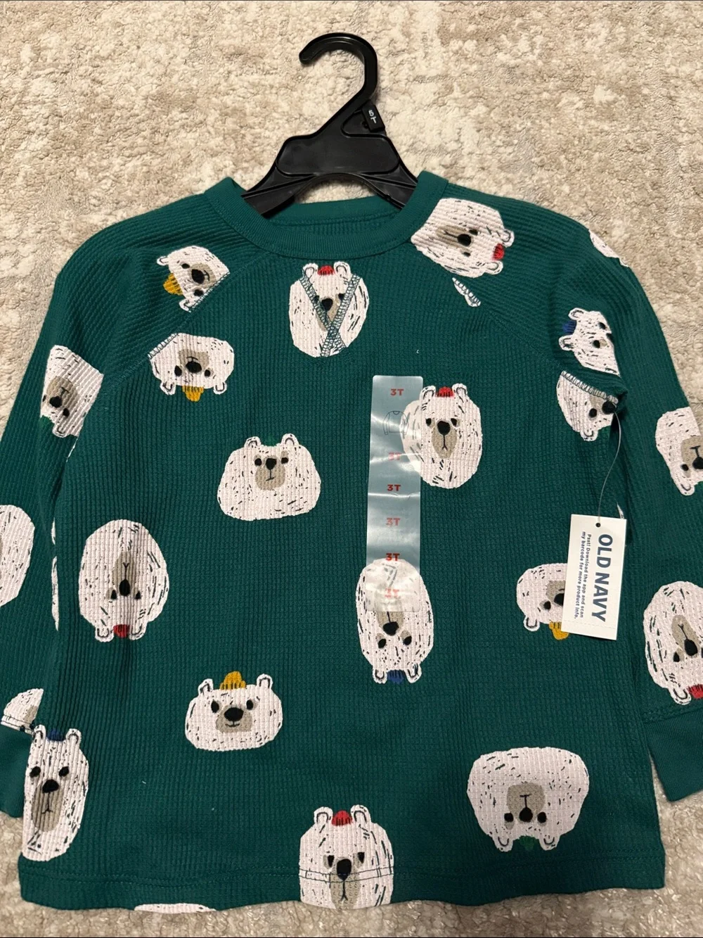 Old Navy Teal Green Toddler Polar Bear Thermal Shirt size 3T-NWT